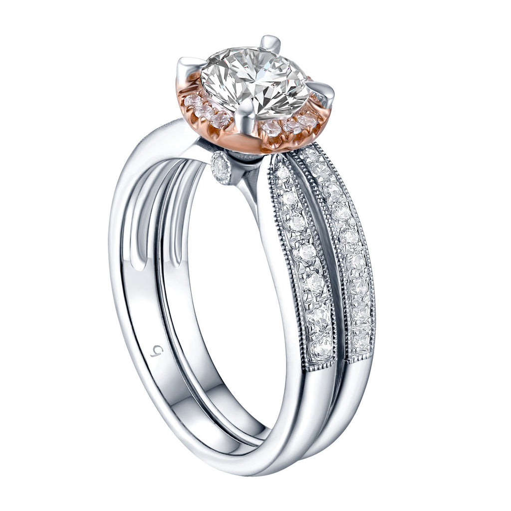 Two-tone Round Diamond Engagement Ring S201619A and Band Set S201619B
