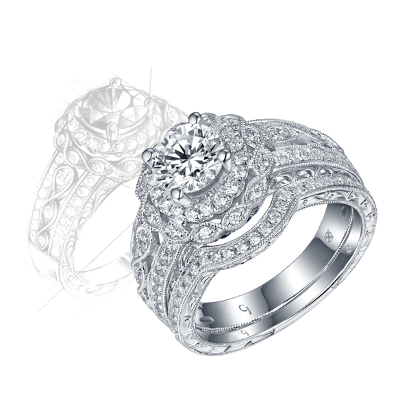 Renaissance Engagement Ring SV0223A and Band Sv0223B Set