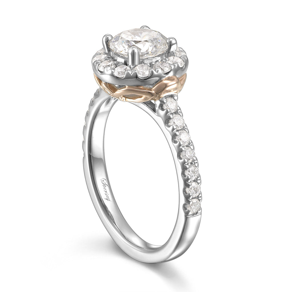 Two-tone Round Diamond Halo Engagement Ring S201541A and Band Set S201541B