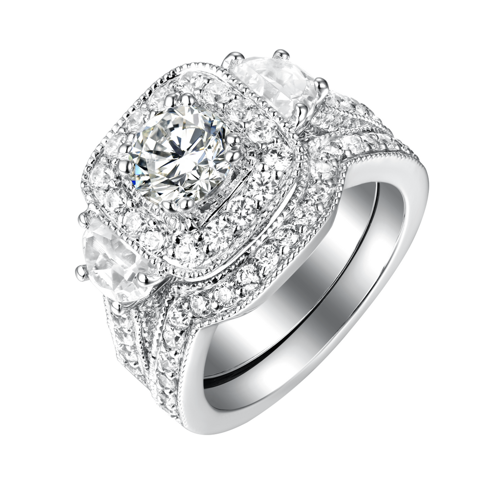 White Gold Fancy Cut Round and Half-Moon Diamond Engagement Ring S201878A and Matching Wedding Ring S201878B
