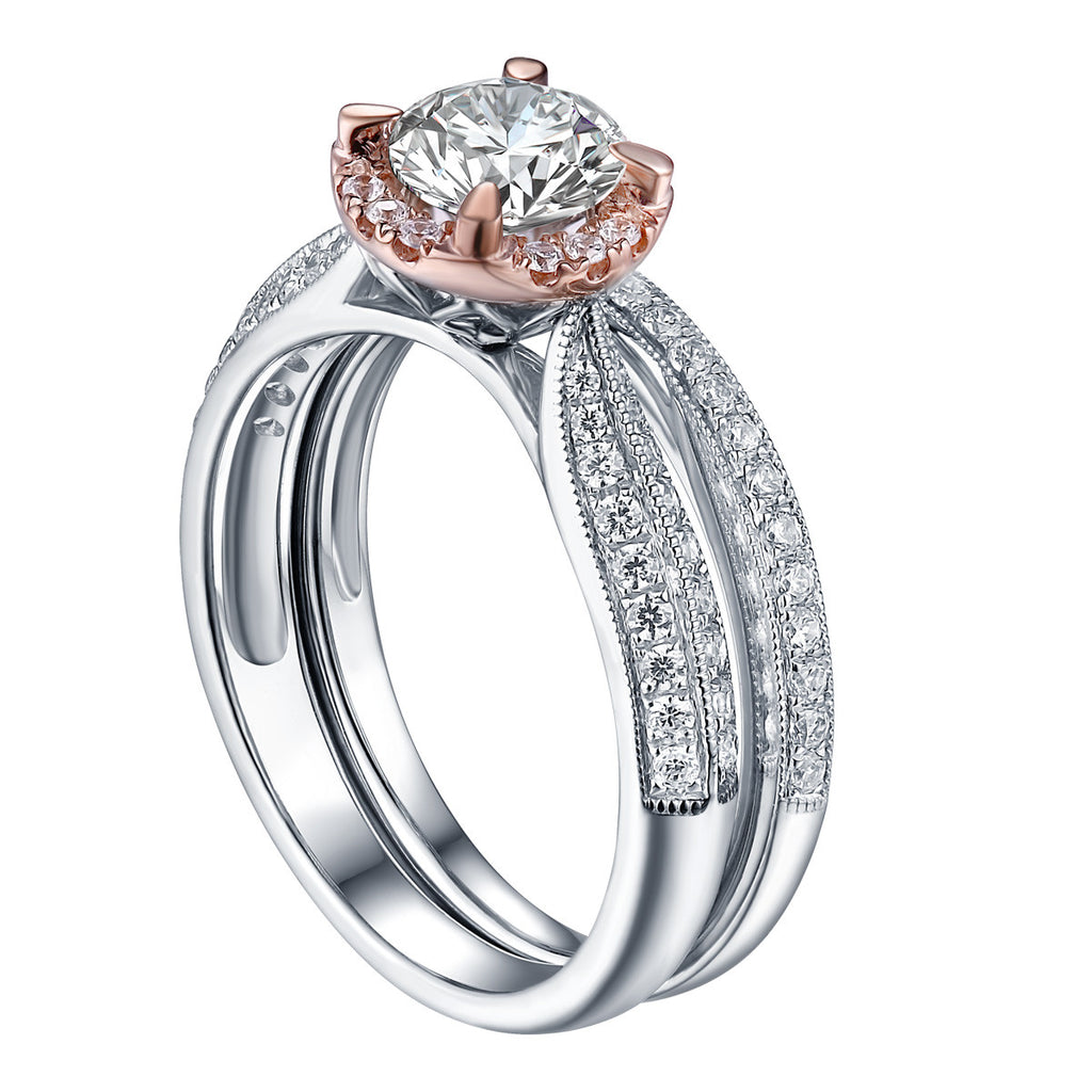 Two-tone Round Diamond Engagement Ring S201618A and Band Set S201618B