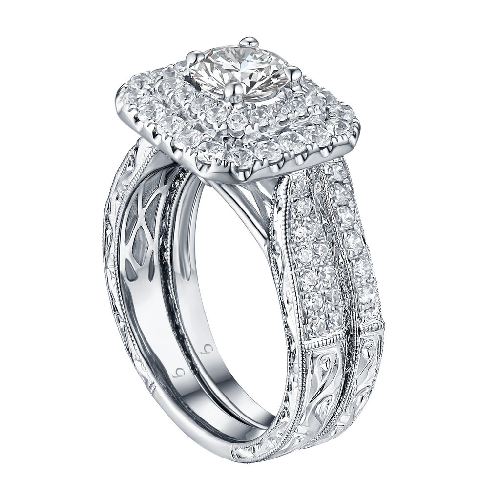 Mystere Halos Round Engagement Ring S201593A and Band Set S201593B