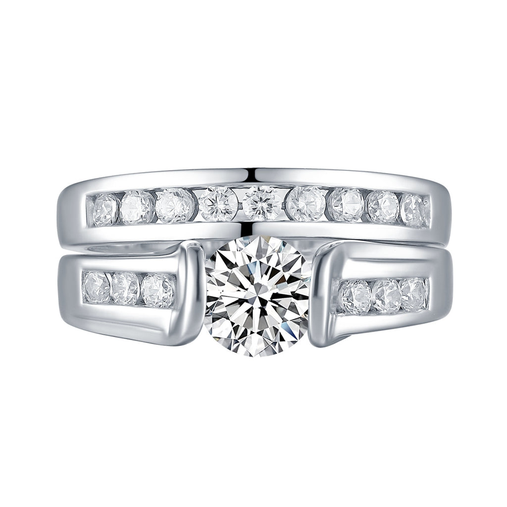 White Gold Round Engagement Ring S2016103A and Band S2016103B