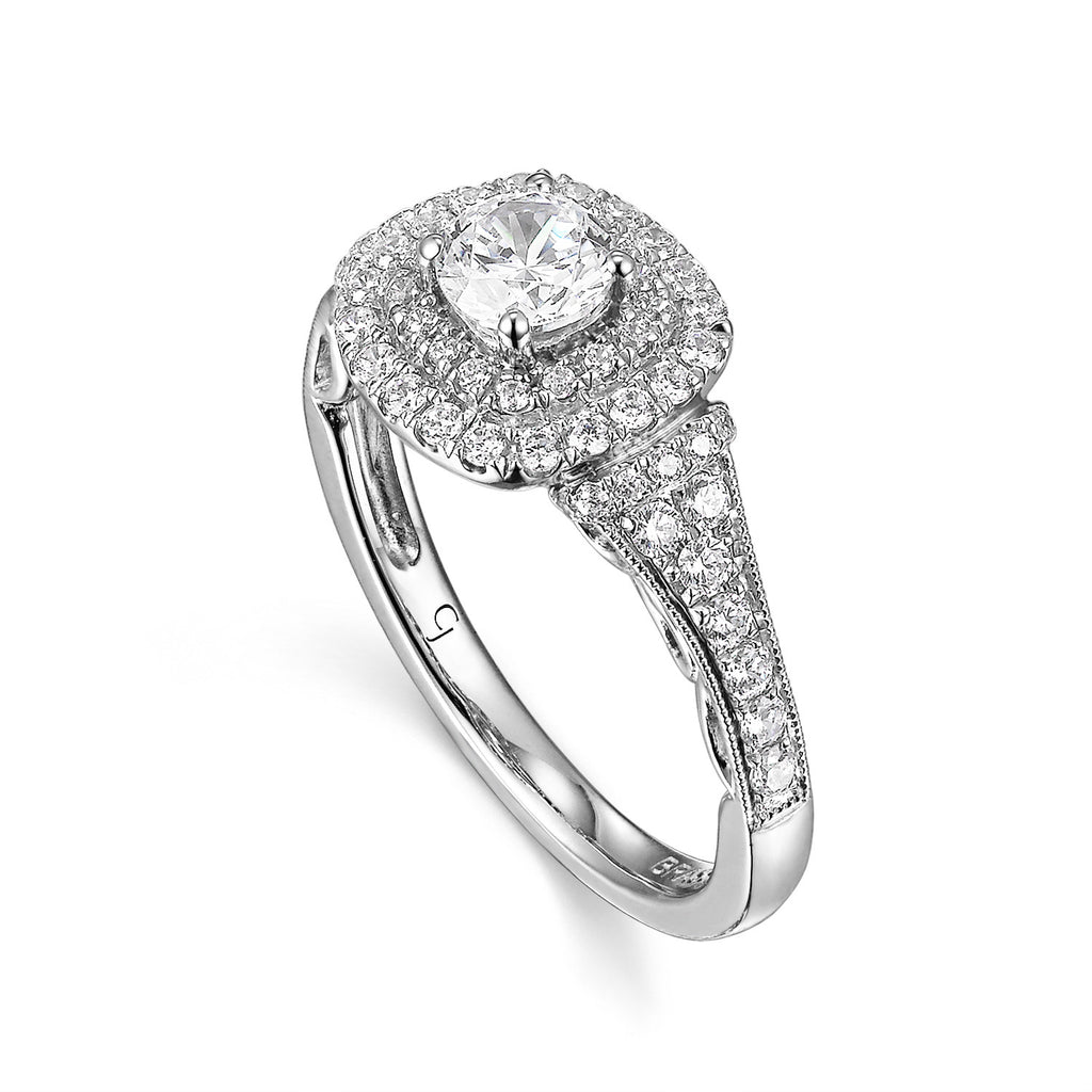 Round Diamond Double Halo Engagement Ring S201530A and Band S201530B