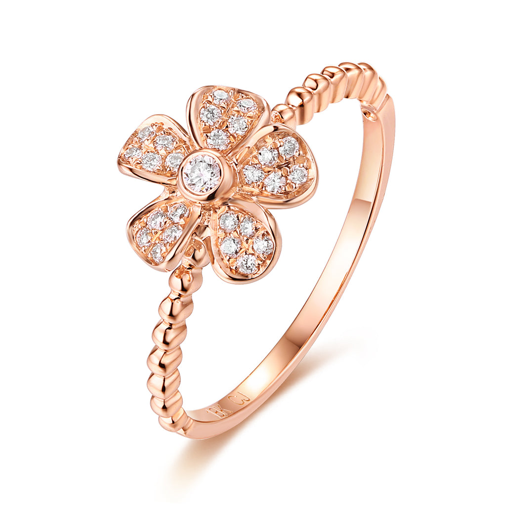 Rose Gold Diamond Fashion Flower Ring - S2012227