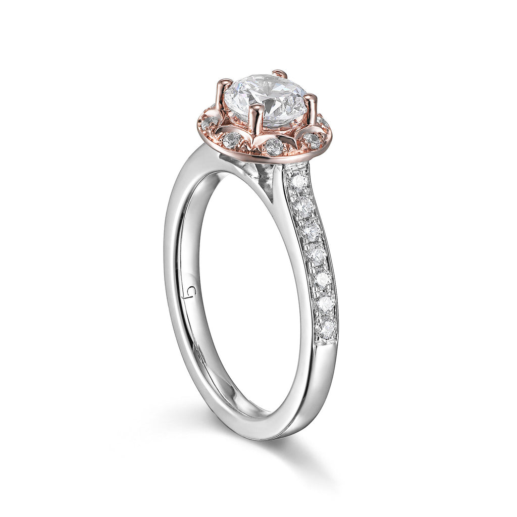Floral Round Engagement Ring S201515A and Band Set S201515B