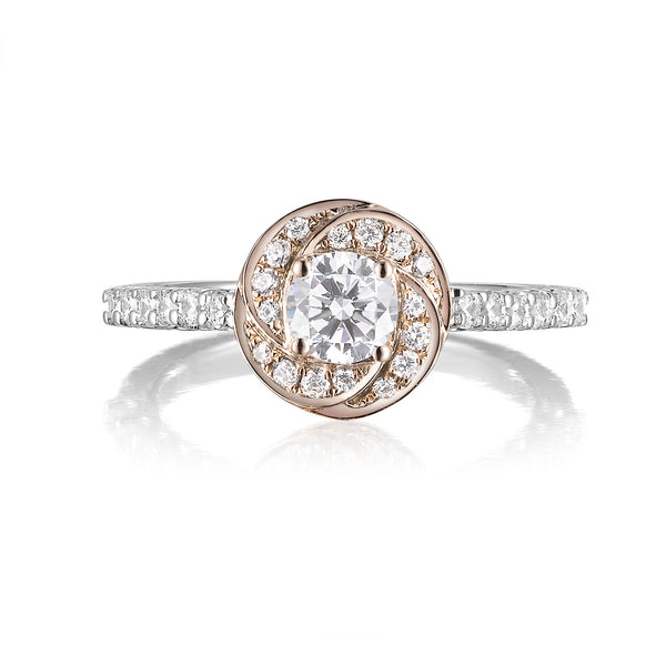 Two-tone Round Diamond Floral Engagement Ring S201520A and Band Set S201520B