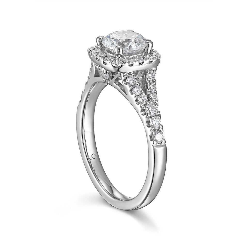 Round Diamond Halo Engagement Ring S201522A and Band Set S201522B