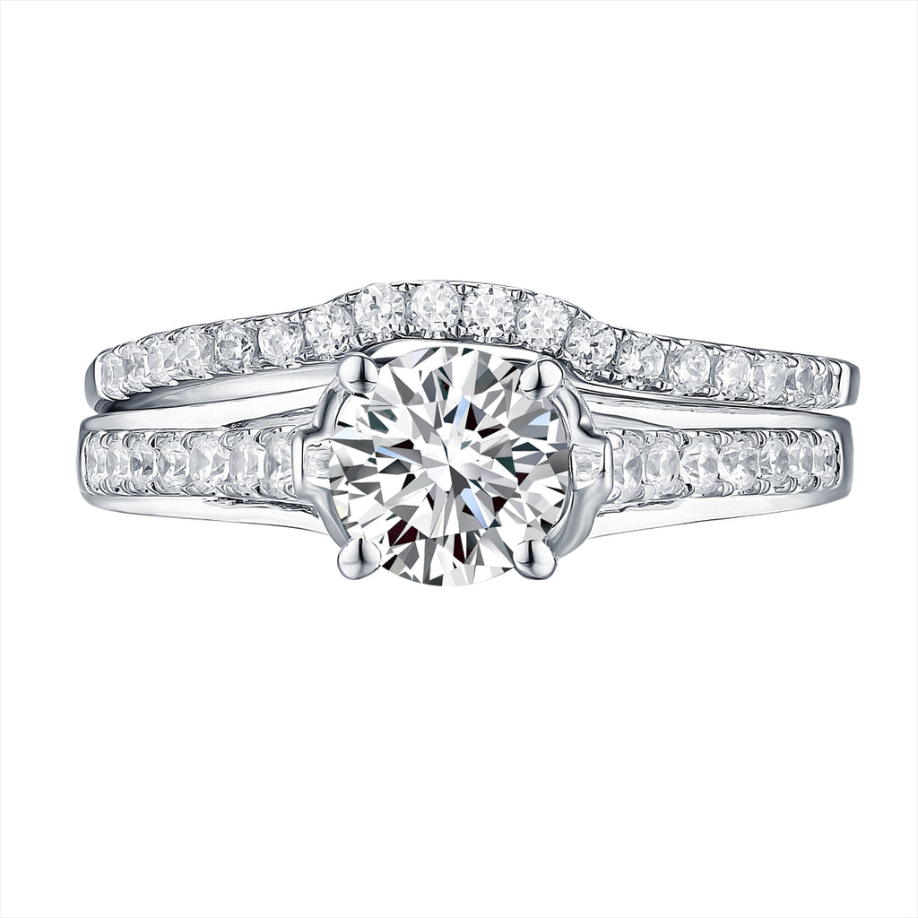 Modern Round Engagement Ring S201582A and Band Set S201582B