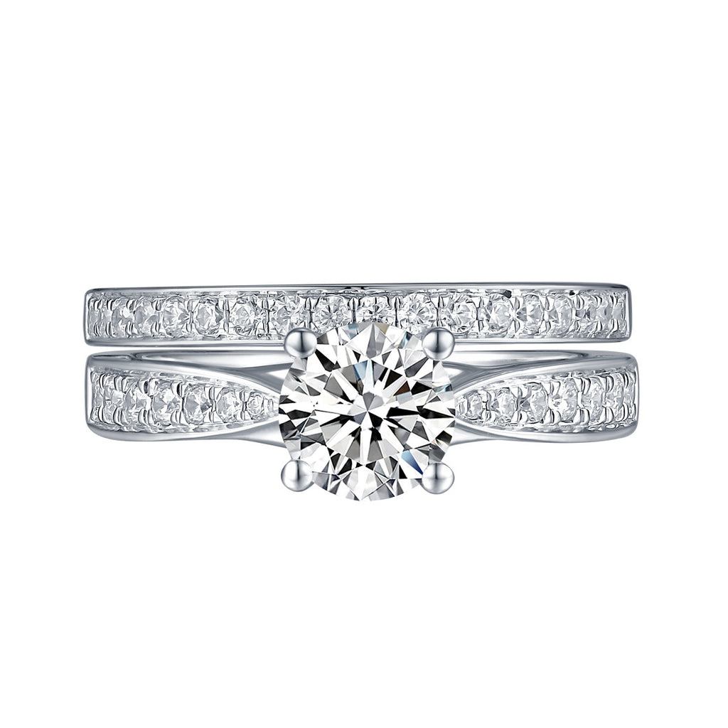 White Gold Round Engagement Ring S201649A and Band S201649B