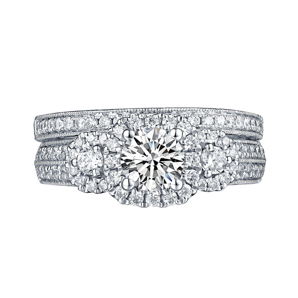 White Gold Round Engagement Ring S201673A and Band S201673B