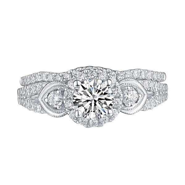 White Gold Round Engagement Ring S201676A and Band S201676B